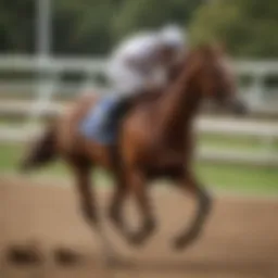 Majestic thoroughbred racehorse galloping on the track