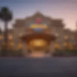 Exterior view of an Indian casino in San Bernardino, showcasing its architectural design and signage.