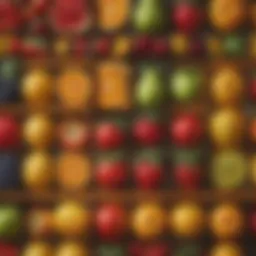Colorful selection of fruit symbols from slot machines