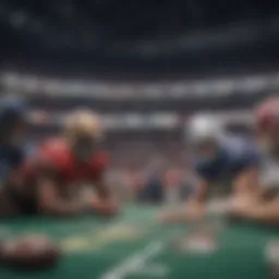 A football field with a betting line overlay