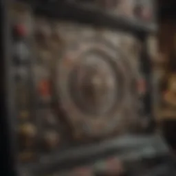 An intricate slot machine display showcasing various symbols and paylines