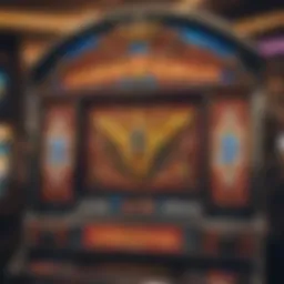 A vibrant Wonder Woman slot machine illuminated in a casino